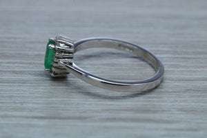 Emerald and Diamond Halo Ring
