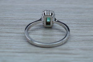 Emerald and Diamond Halo Ring
