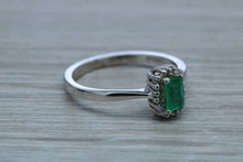 Load image into Gallery viewer, Emerald and Diamond Halo Ring
