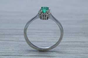Emerald and Diamond Halo Ring