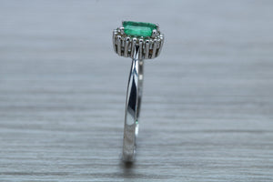 Emerald and Diamond Halo Ring