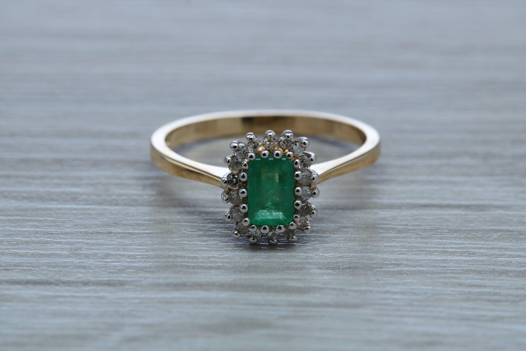 Emerald and Diamond Halo set Ring