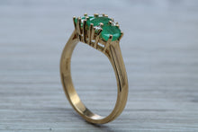 Load image into Gallery viewer, Two carats Three Emeralds and Diamond set Ring