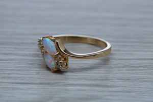 Fiery Opal and Diamonds set Yellow Gold Ring