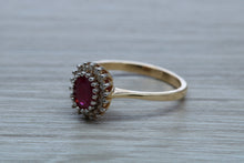 Load image into Gallery viewer, Oval cut Ruby and Diamond Cluster Ring