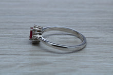 Load image into Gallery viewer, Petite Ruby and Diamond set White Gold Cluster Ring