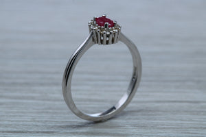 Petite Ruby and Diamond set White Gold Cluster Ring
