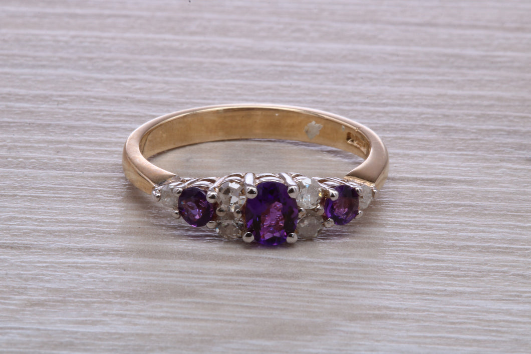 Amethyst and Diamond set Yellow Gold Ring