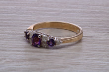 Load image into Gallery viewer, Amethyst and Diamond set Yellow Gold Ring