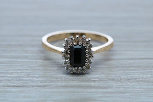 Emerald cut Royal Blue Sapphire and Diamond Ring
