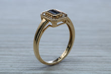 Load image into Gallery viewer, Halo set Royal Blue Sapphire and Diamond Ring