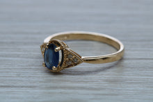 Load image into Gallery viewer, Oval cut Blue Sapphire and Diamond Ring
