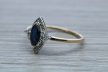 Load image into Gallery viewer, Marquise cut Halo set Blue Sapphire and Diamond Ring
