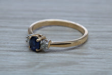 Load image into Gallery viewer, Petite Blue Sapphire and Diamond Trilogy Ring