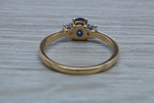 Load image into Gallery viewer, Petite Blue Sapphire and Diamond Trilogy Ring