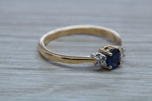 Load image into Gallery viewer, Petite Blue Sapphire and Diamond Trilogy Ring