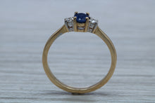 Load image into Gallery viewer, Petite Blue Sapphire and Diamond Trilogy Ring