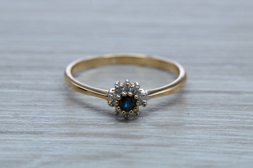 Petite Blue Sapphire and Diamond set Cluster Ring