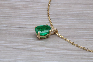 Bottle Green Emerald Solitaire set 18ct Yellow Gold Necklace