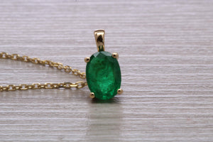 Bottle Green Emerald Solitaire set 18ct Yellow Gold Necklace
