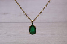 Load image into Gallery viewer, Bottle Green Emerald Solitaire set 18ct Yellow Gold Necklace