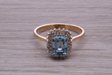 Load image into Gallery viewer, One carat Blue Topaz and Diamond set Yellow Gold Cluster Ring