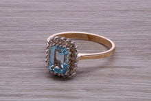 Load image into Gallery viewer, One carat Blue Topaz and Diamond set Yellow Gold Cluster Ring