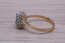 Load image into Gallery viewer, One carat Blue Topaz and Diamond set Yellow Gold Cluster Ring