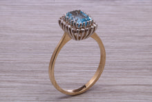 Load image into Gallery viewer, One carat Blue Topaz and Diamond set Yellow Gold Cluster Ring