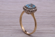 Load image into Gallery viewer, One carat Blue Topaz and Diamond set Yellow Gold Cluster Ring