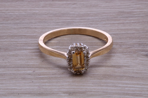 Petite Citrine and Diamond set Yellow Gold Cluster Ring