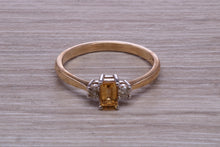 Load image into Gallery viewer, Petite Citrine and Diamond set Yellow Gold Trilogy Ring