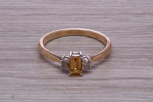 Petite Citrine and Diamond set Yellow Gold Trilogy Ring