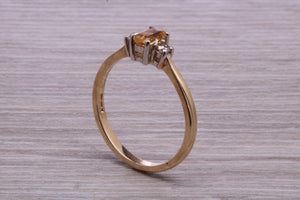 Petite Citrine and Diamond set Yellow Gold Trilogy Ring