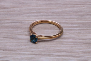 Dainty London Blue Topaz set Yellow Gold Ring