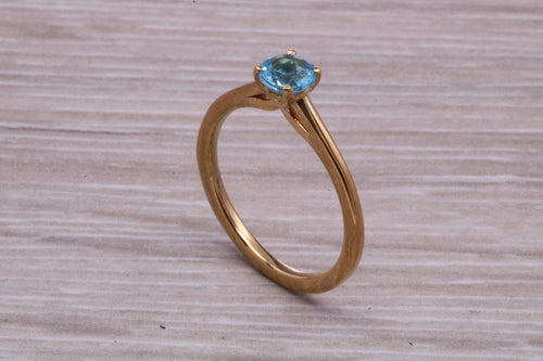 Dainty Sky Blue Topaz set Yellow Gold Ring