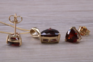 Trillion cut Garnet Earrings and Matching Necklace set in Yellow Gold