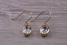 Load image into Gallery viewer, Oval cut Diamond White Cubic Zirconia set Yellow Gold Dropper Earrings