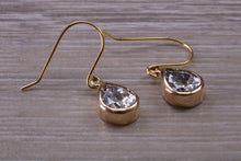 Load image into Gallery viewer, Tear Drop cut Diamond White Cubic Zirconia set Dropper Earrings, set in Yellow gold