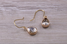 Load image into Gallery viewer, Tear Drop cut Diamond White Cubic Zirconia set Dropper Earrings, set in Yellow gold