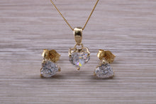 Load image into Gallery viewer, Love Heart cut Yellow Gold C Z set Diamond Look Earrings and Matching Necklace