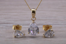 Load image into Gallery viewer, Tear Drop cut Yellow Gold C Z set Diamond Look Earrings and Matching Necklace