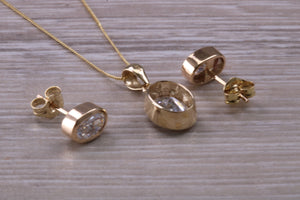 Oval cut 9ct Yellow Gold C Z set Earrings and Matching Necklace
