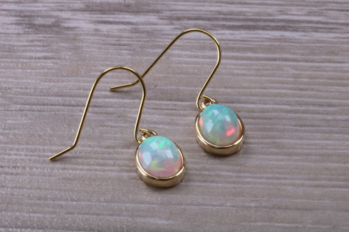 Beautiful Natural Sparkly Opal set Yellow Gold Dropper Earrings