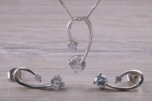 9ct White Gold White C Z set Earrings and Necklace