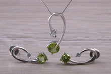 Load image into Gallery viewer, 9ct White Gold Peridot and White C Z set Earrings and Necklace
