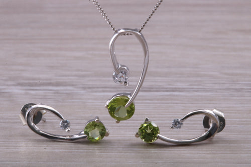 9ct White Gold Peridot and White C Z set Earrings and Necklace