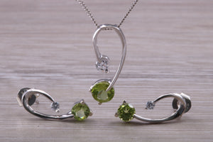 9ct White Gold Peridot and White C Z set Earrings and Necklace