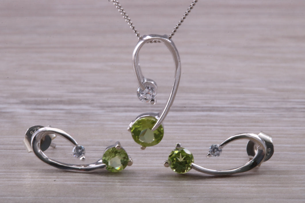9ct White Gold Peridot and White C Z set Earrings and Necklace