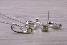 Load image into Gallery viewer, 9ct White Gold Peridot and White C Z set Earrings and Necklace